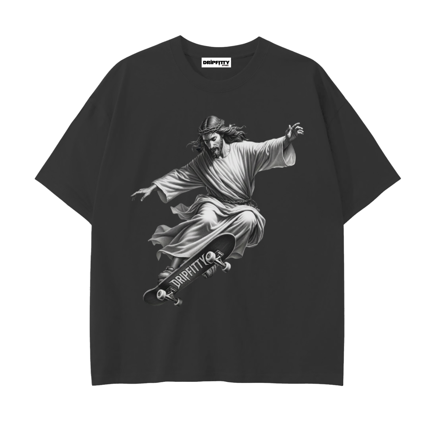 Jesus Saves. Skaters Shred. - Drop Shoulder Cotton T-Shirt