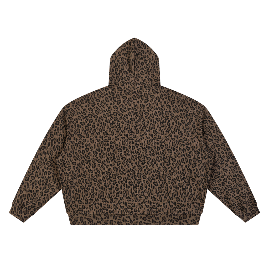 Lucky Leopard -  Unisex Leopard Print Waffle Full Zip Hoodie