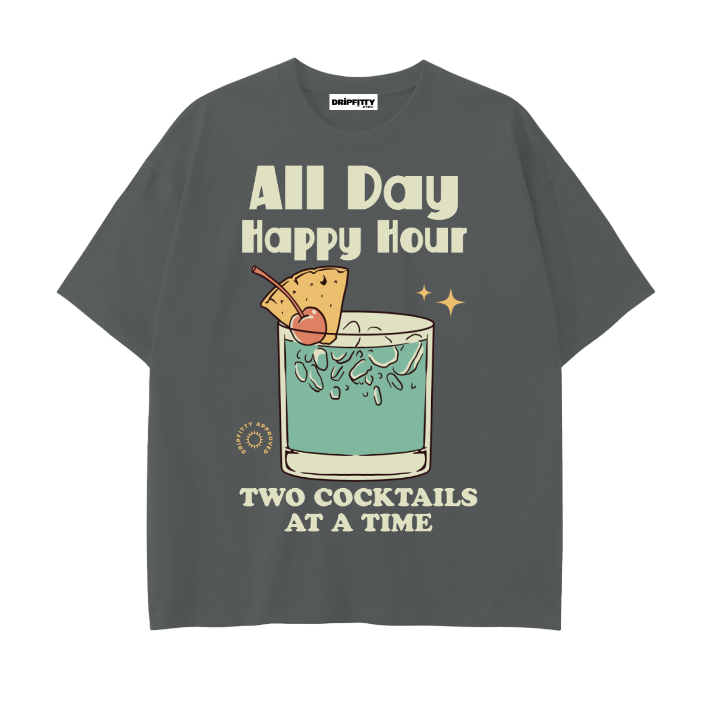 All Day Happy Hour - Drop Shoulder Cotton T-Shirt