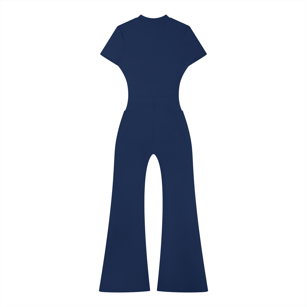 Killing It All Day - Women’s Tight Flared Leg Quarter-Zip Jumpsuit
