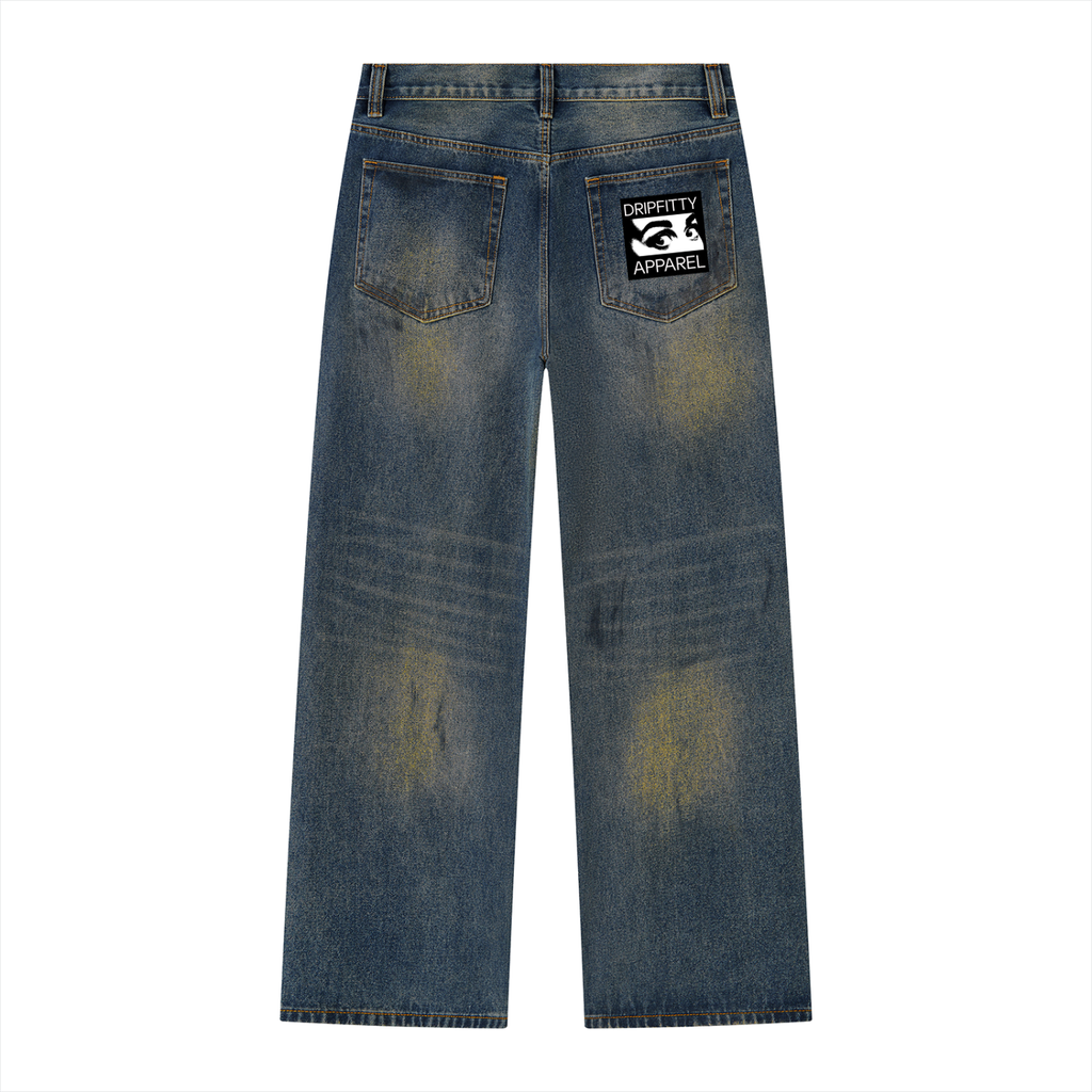 MB0034 - Men's Vintage Wash Wide Leg Denim Jeans
