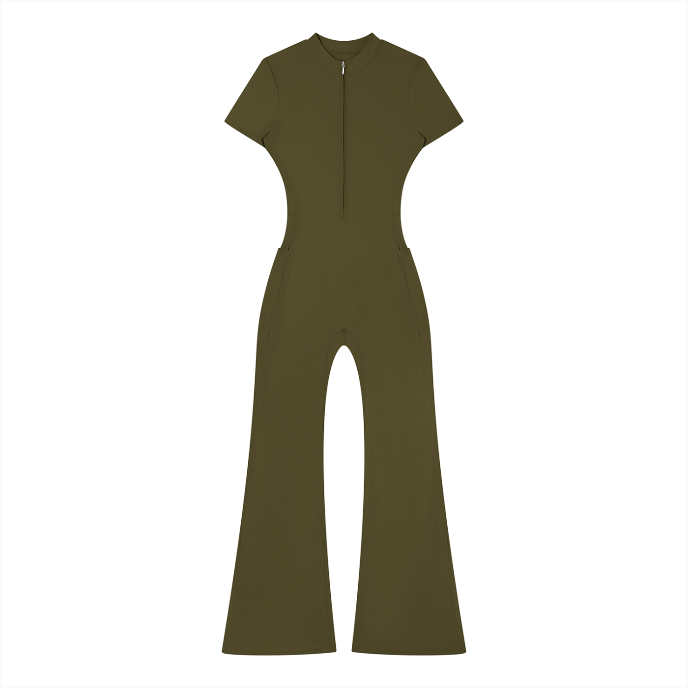 Killing It All Day - Women’s Tight Flared Leg Quarter-Zip Jumpsuit