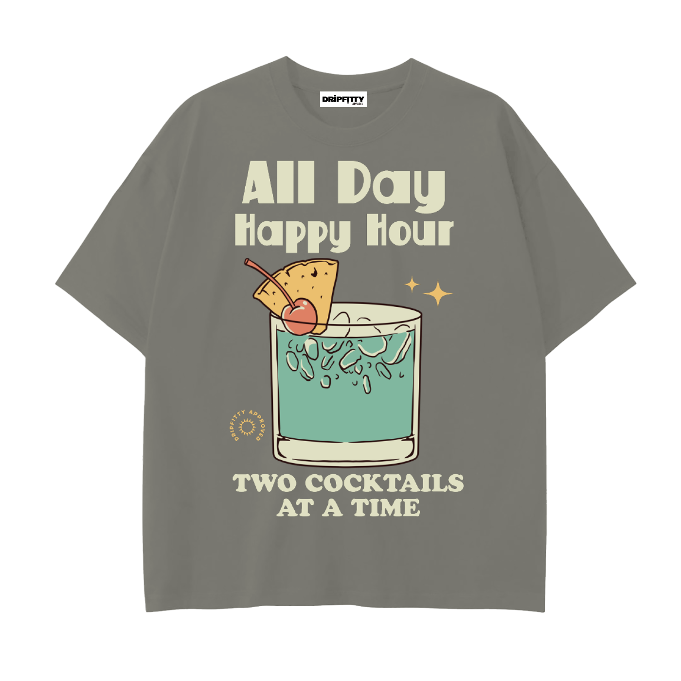All Day Happy Hour - Drop Shoulder Cotton T-Shirt