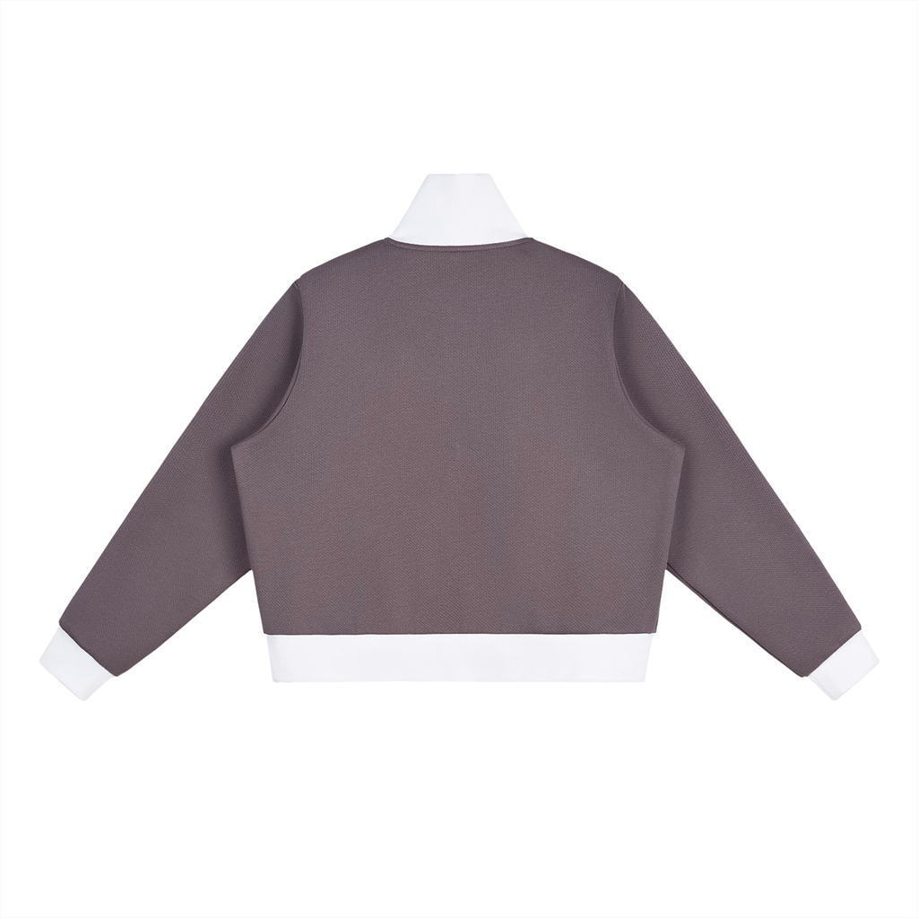 Track Star - Contrast Side Stripe Fleece Cropped Track Jacket