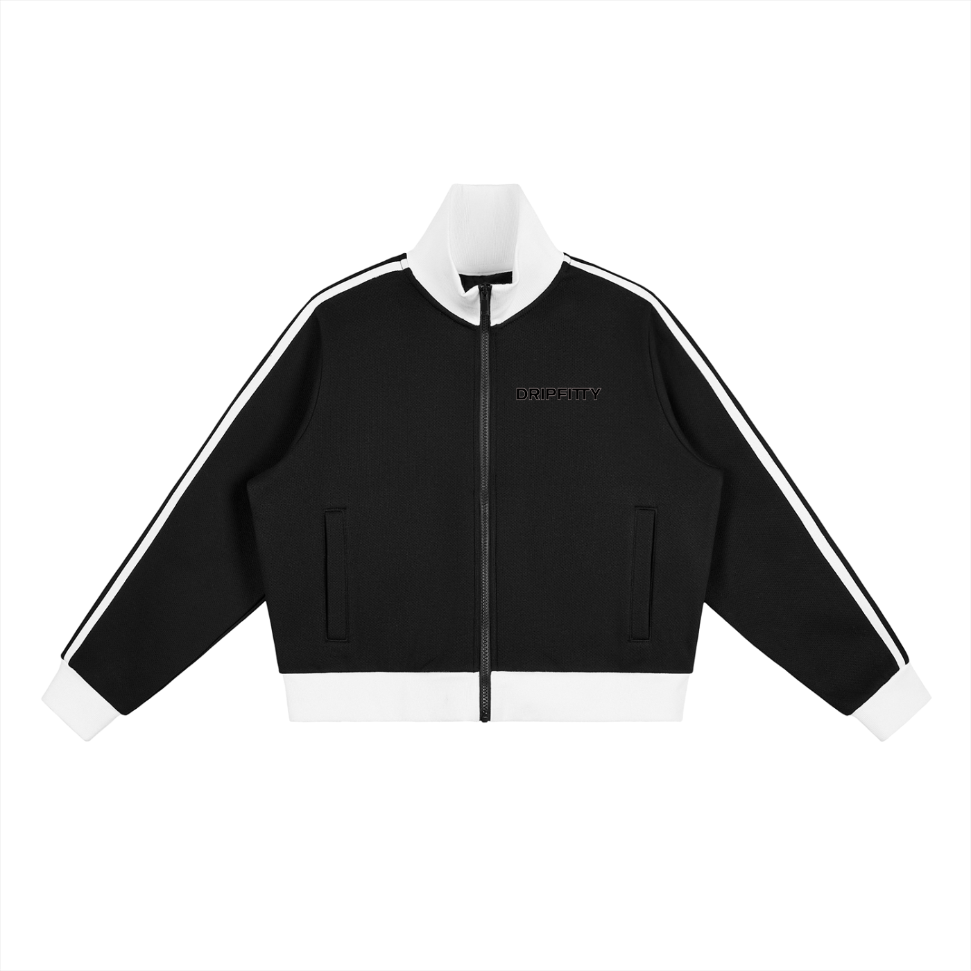 Track Star - Contrast Side Stripe Fleece Cropped Track Jacket