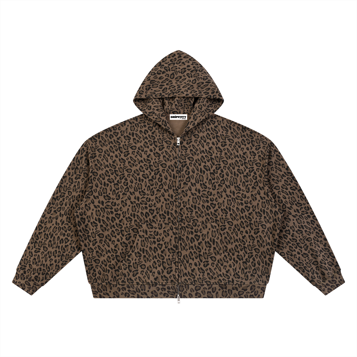 Lucky Leopard -  Unisex Leopard Print Waffle Full Zip Hoodie