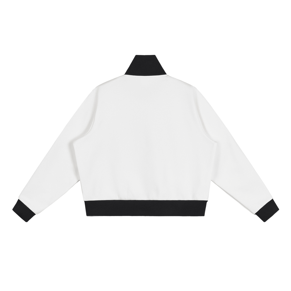 Track Star - Contrast Side Stripe Fleece Cropped Track Jacket
