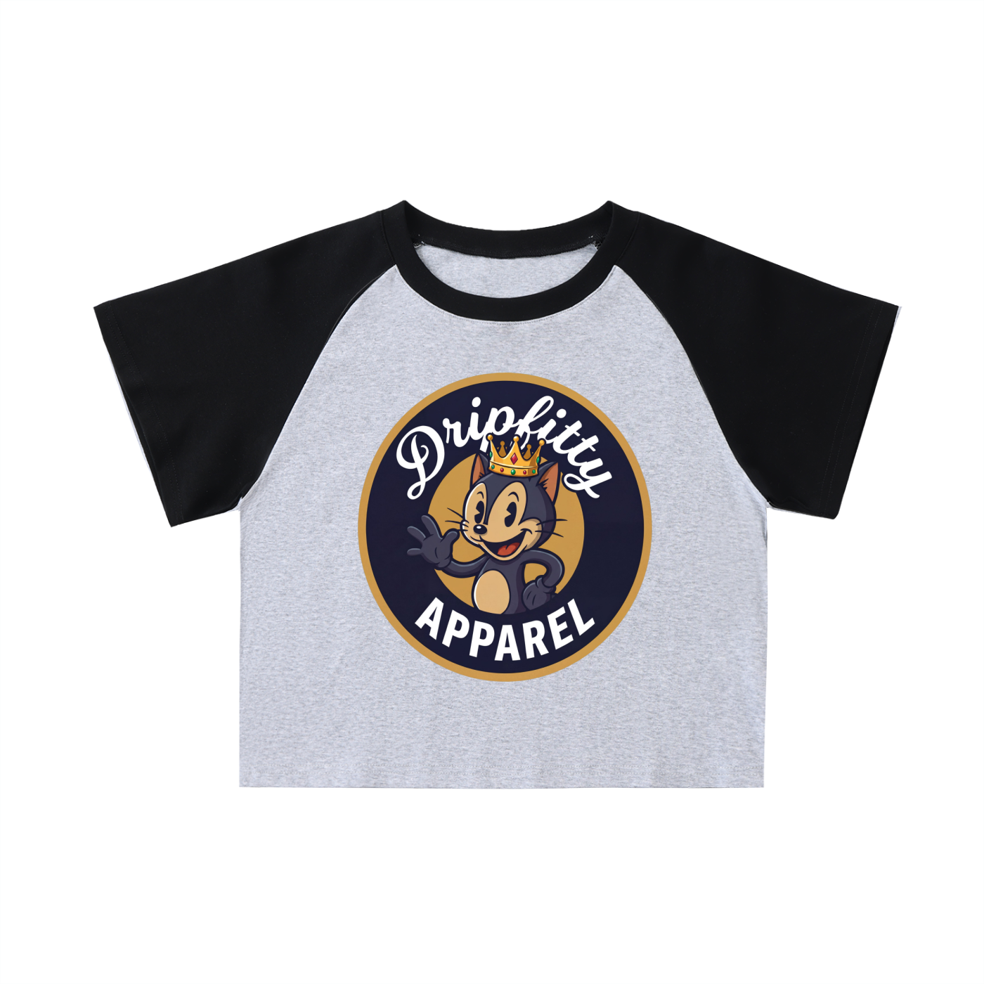King Kitty Logo - Color-Blocked Raglan Sleeve Crop Top
