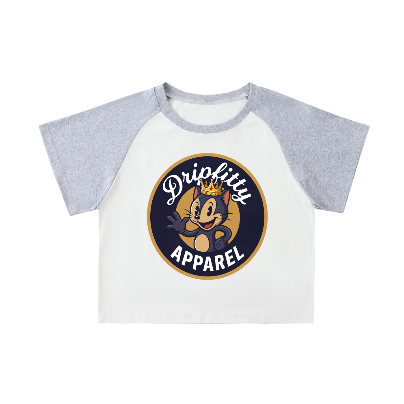 King Kitty Logo - Color-Blocked Raglan Sleeve Crop Top