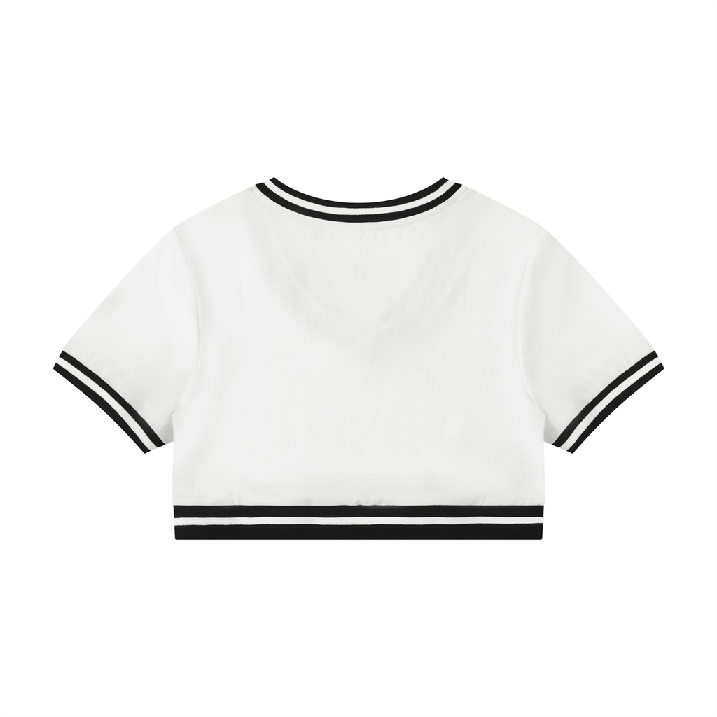 Da Crop Block -Women's Color Block V-Neck Crop T-Shirt