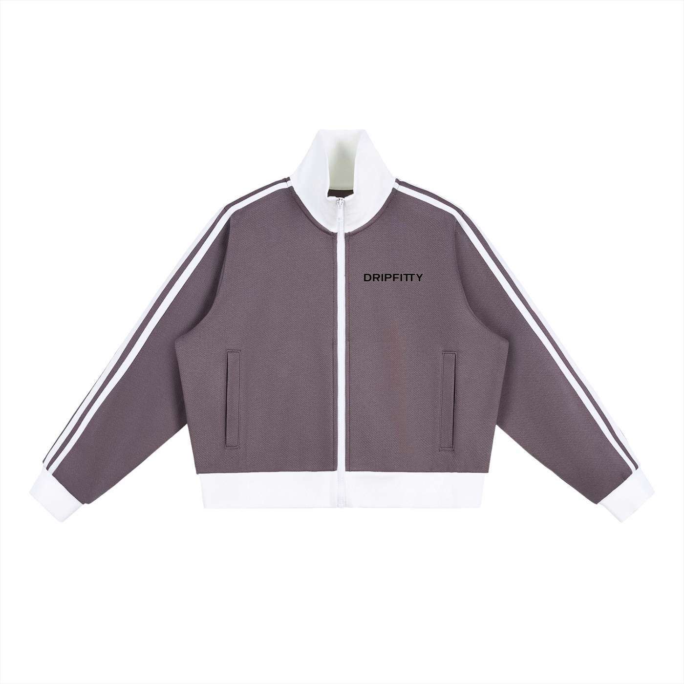 Track Star - Contrast Side Stripe Fleece Cropped Track Jacket