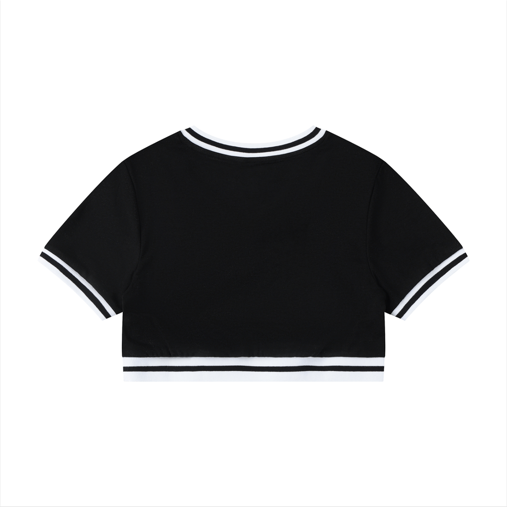 Da Crop Block -Women's Color Block V-Neck Crop T-Shirt