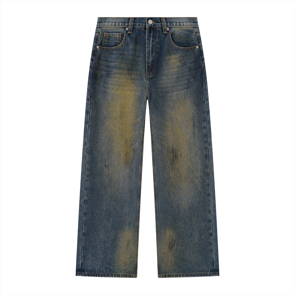 MB0034 - Men's Vintage Wash Wide Leg Denim Jeans