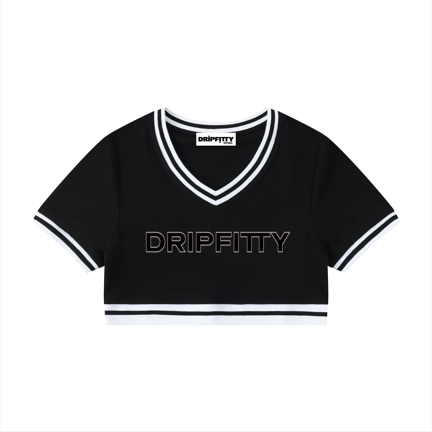Da Crop Block -Women's Color Block V-Neck Crop T-Shirt