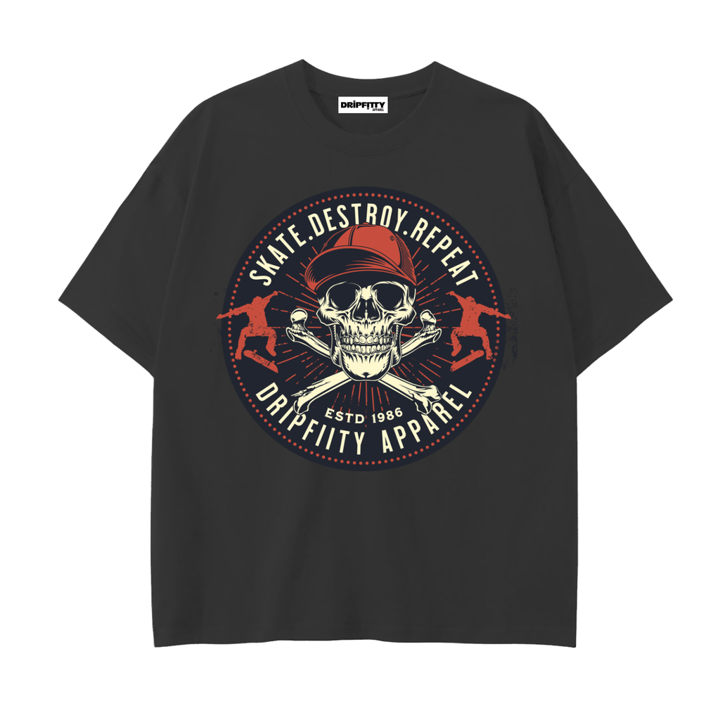 Skate. Destroy. Repeat. - Drop Shoulder Cotton T-Shirt