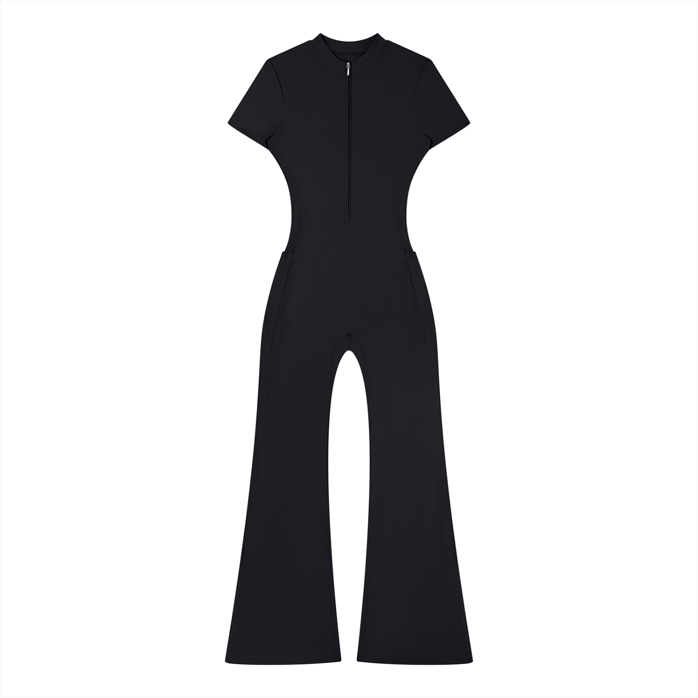 Killing It All Day - Women’s Tight Flared Leg Quarter-Zip Jumpsuit