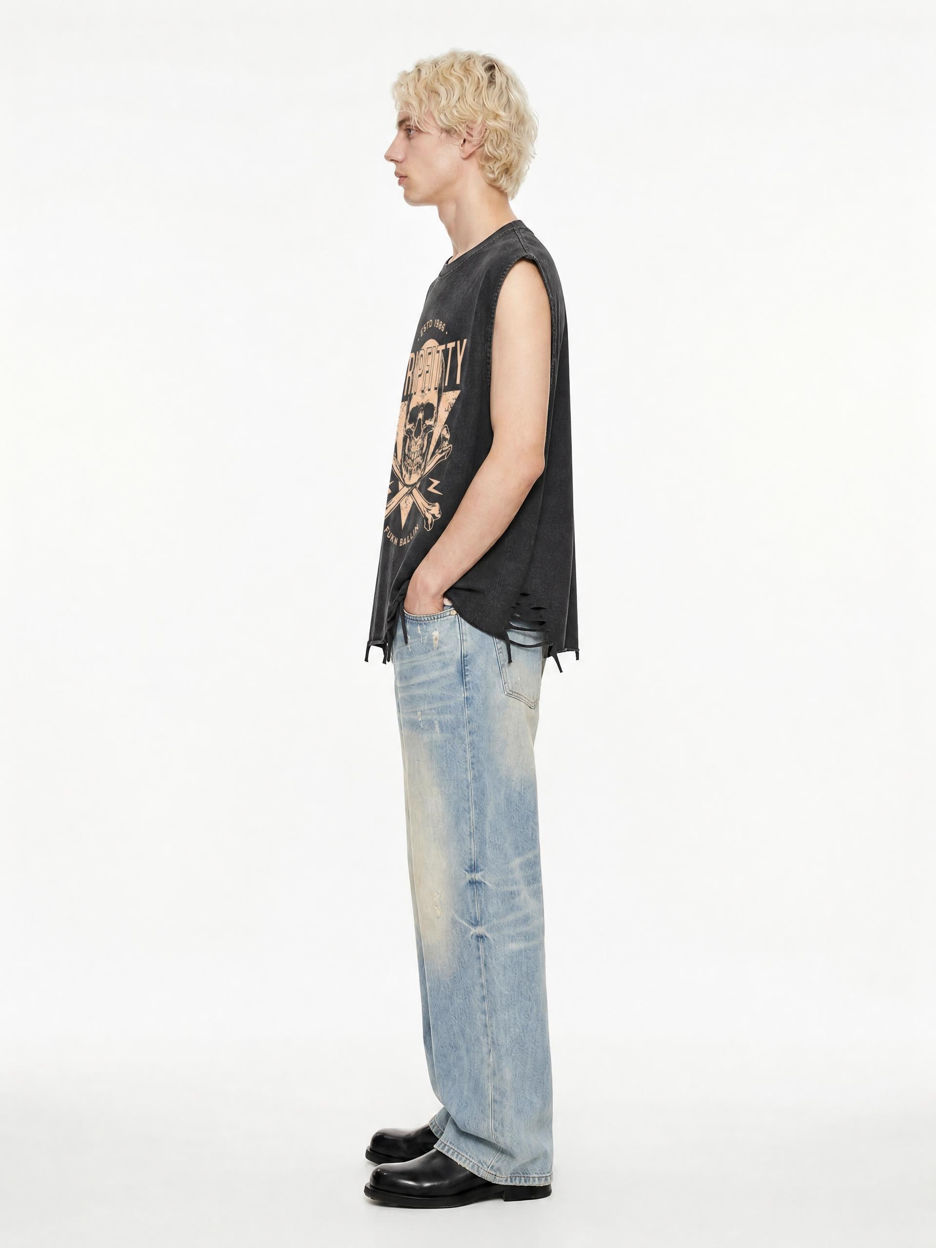 Fukin Ballin - Snow Washed Raw-Hem Tank Top