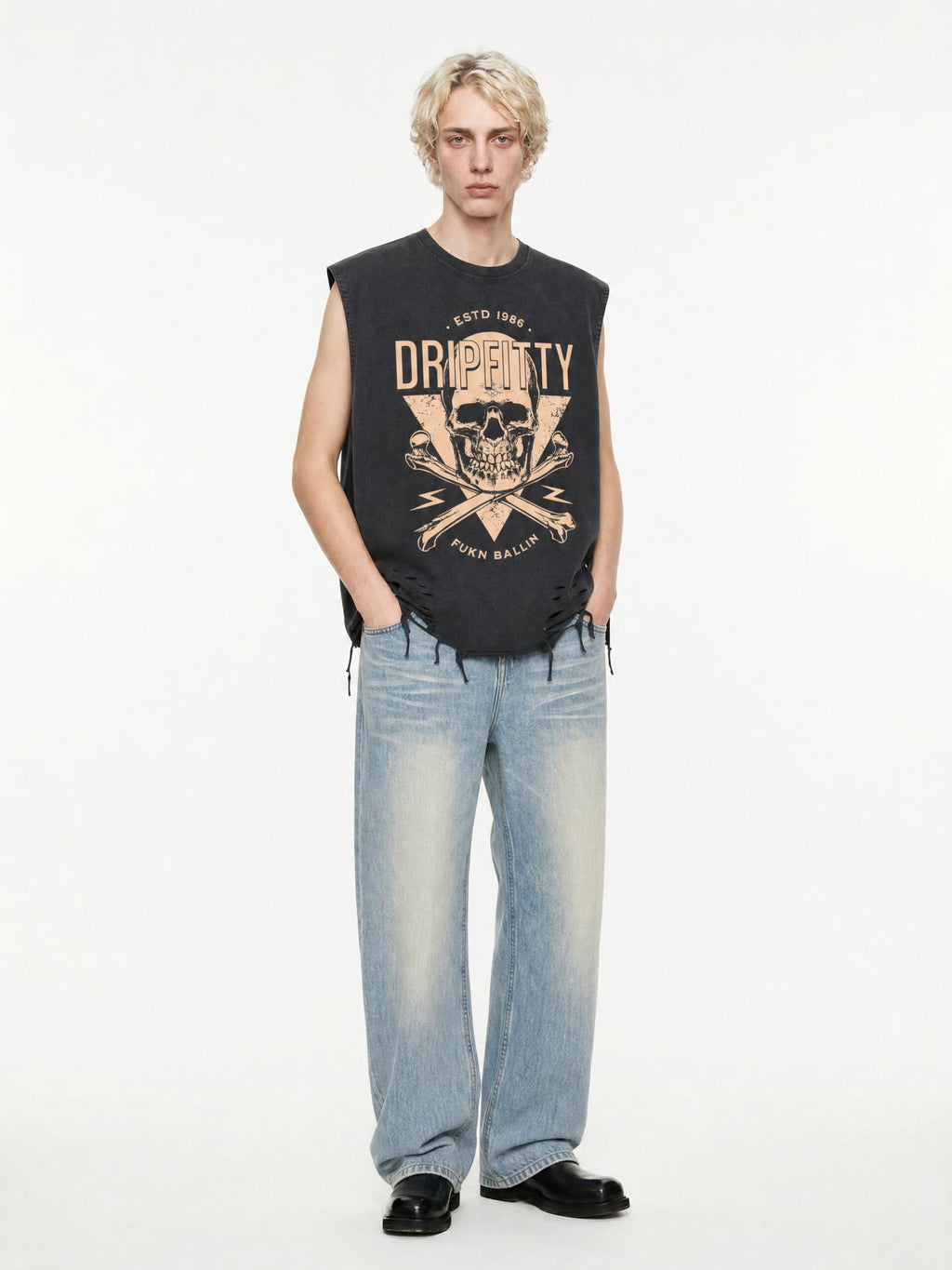Fukin Ballin - Snow Washed Raw-Hem Tank Top