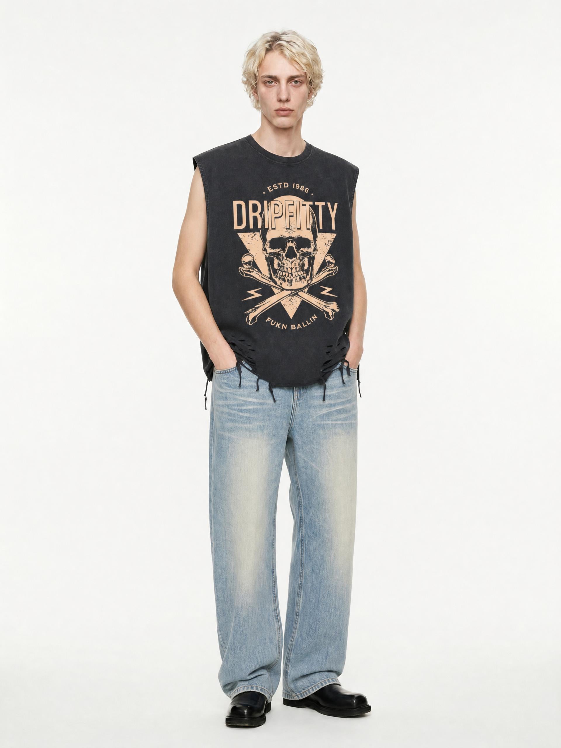 Fukin Ballin - Snow Washed Raw-Hem Tank Top