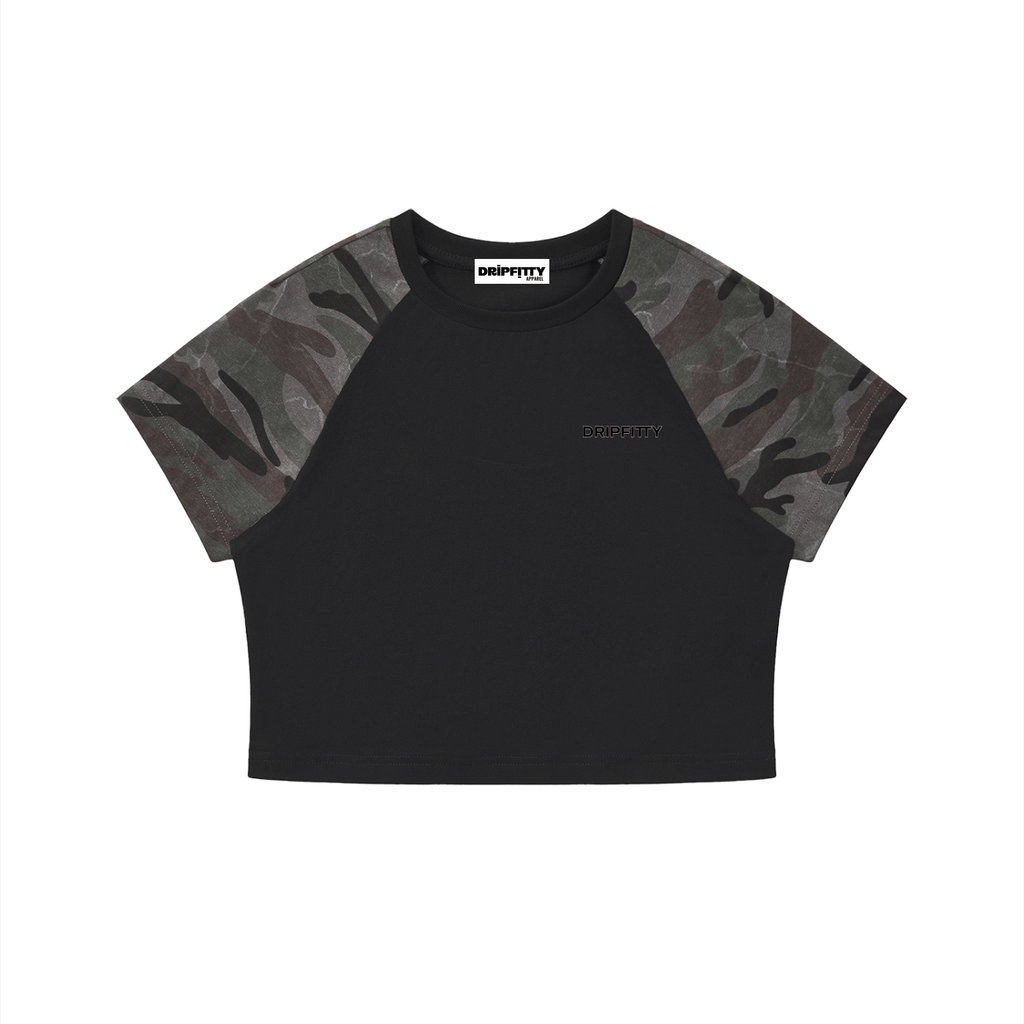 Hide N Seek Cropper - Women’s Camo Raglan Crop T-Shirt