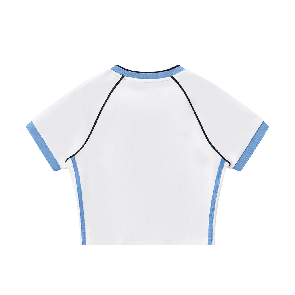 Summer Cruzer - Contrast Trim V-Neck Crop T-Shirt