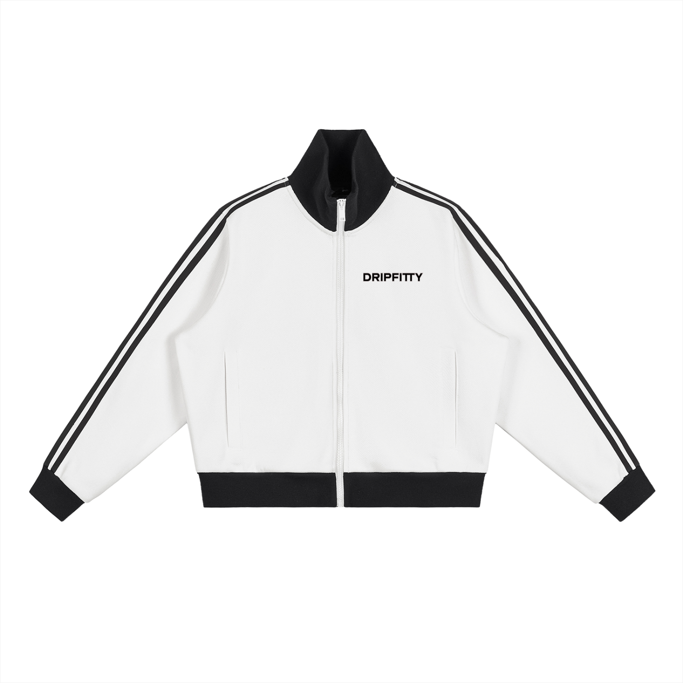 Track Star - Contrast Side Stripe Fleece Cropped Track Jacket