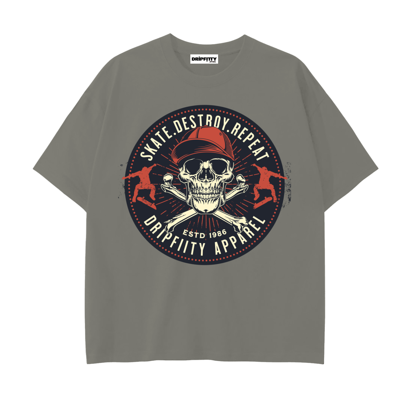 Skate. Destroy. Repeat. - Drop Shoulder Cotton T-Shirt