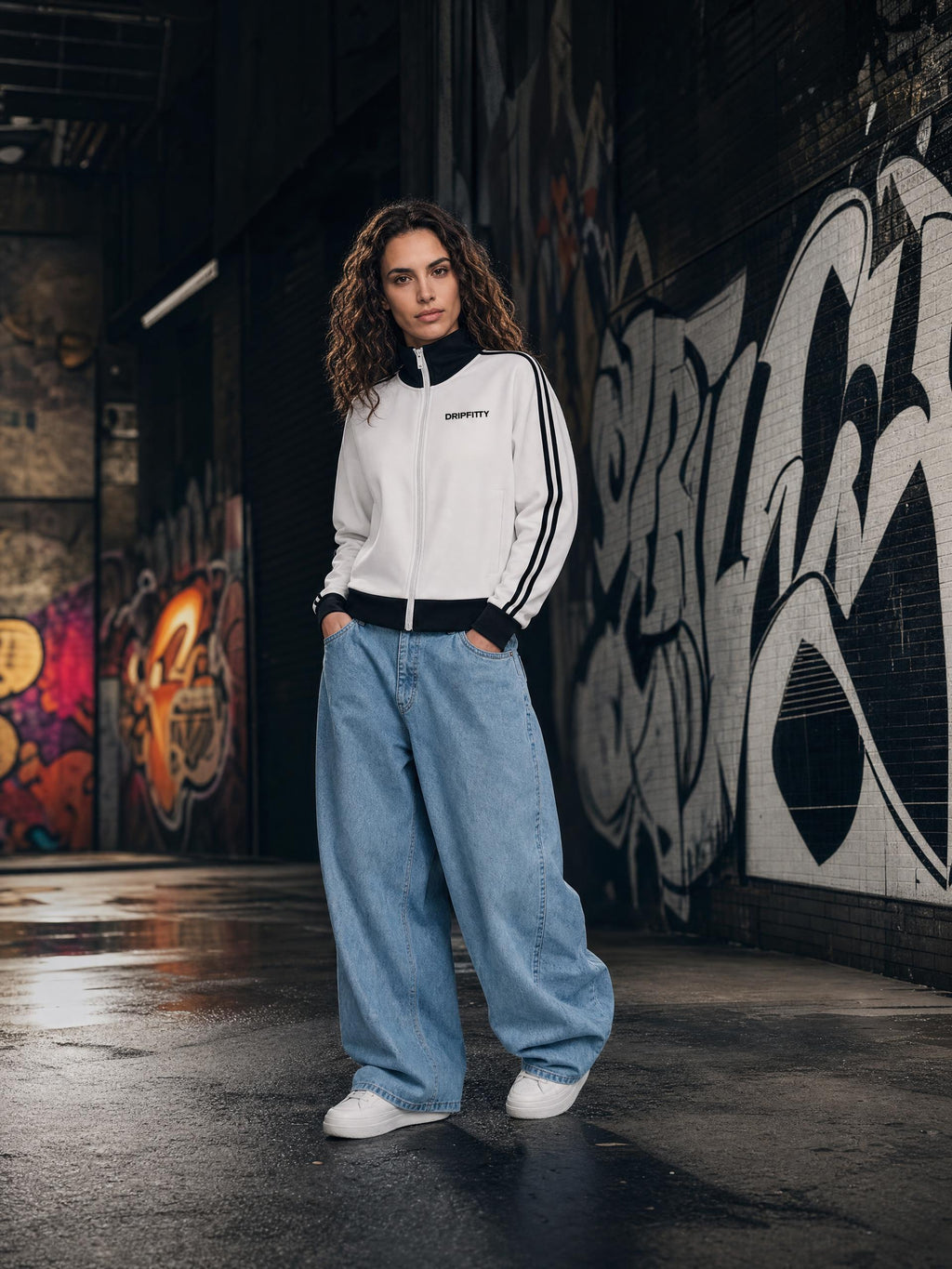 Track Star - Contrast Side Stripe Fleece Cropped Track Jacket