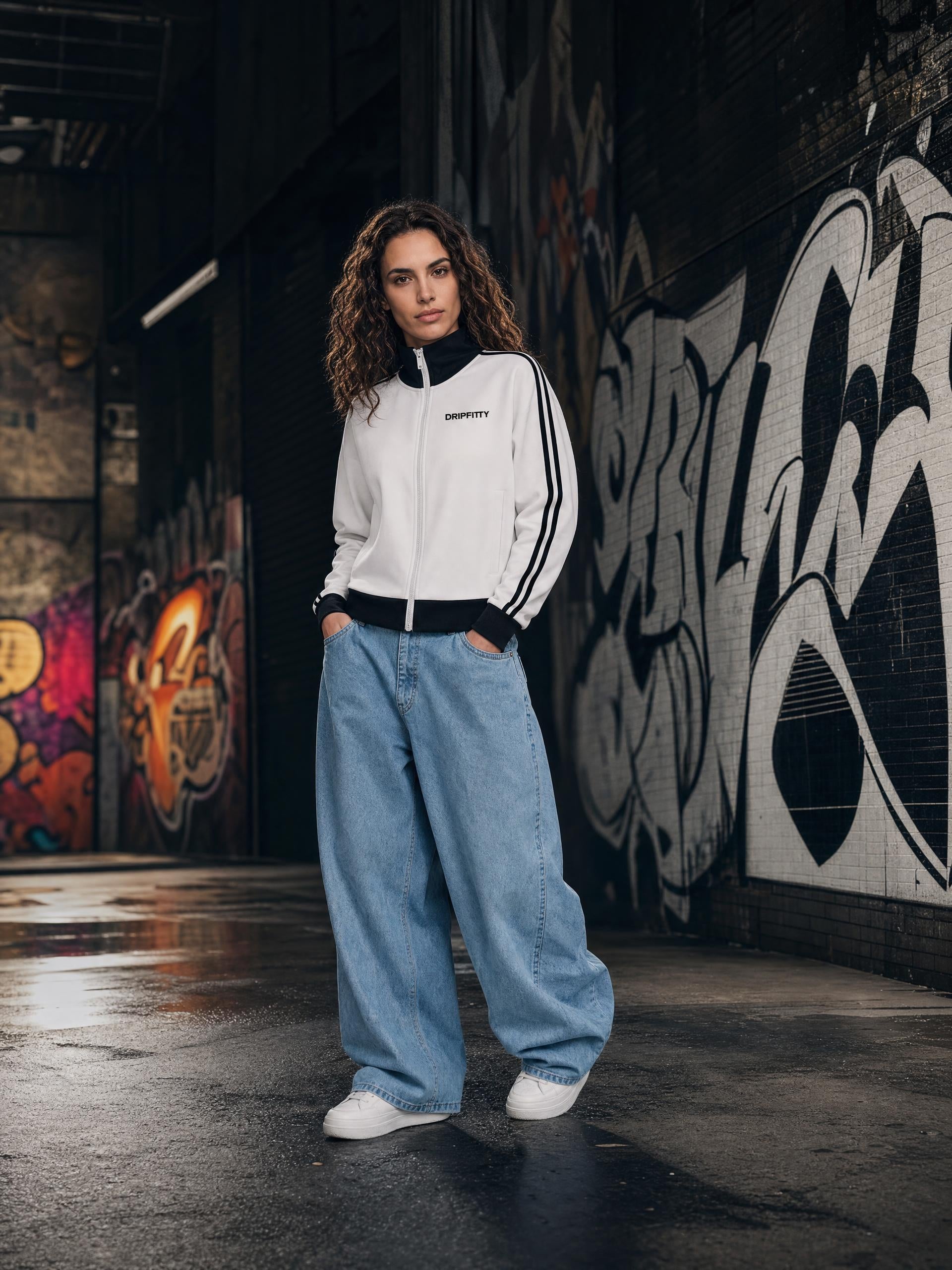 Track Star - Contrast Side Stripe Fleece Cropped Track Jacket