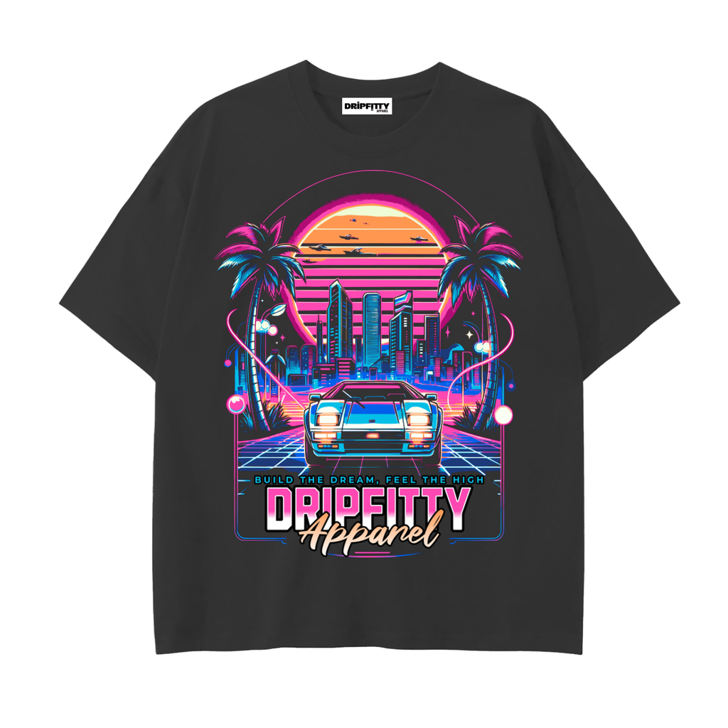 Build Your Dreams Synthwave - Drop Shoulder Cotton T-Shirt