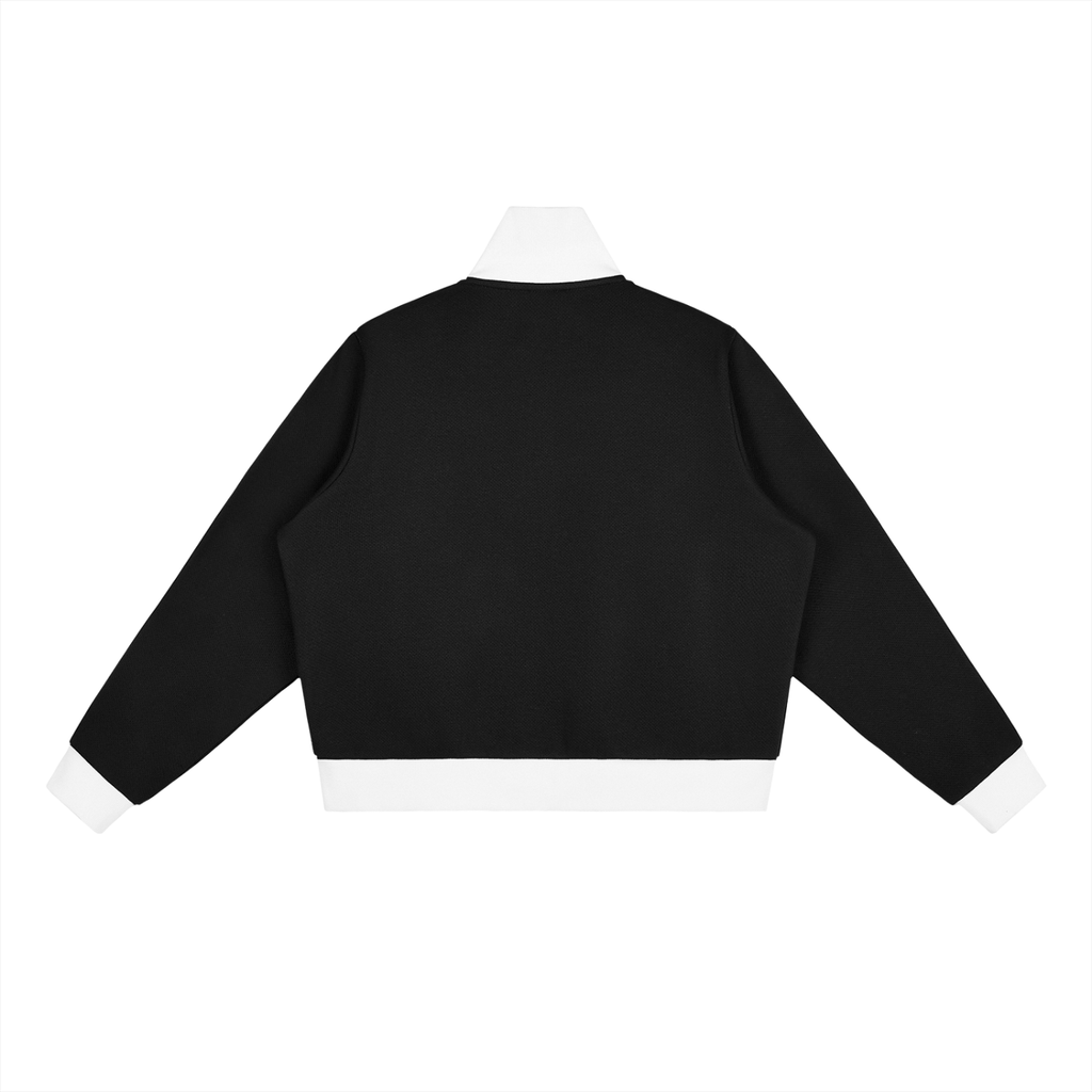 Track Star - Contrast Side Stripe Fleece Cropped Track Jacket