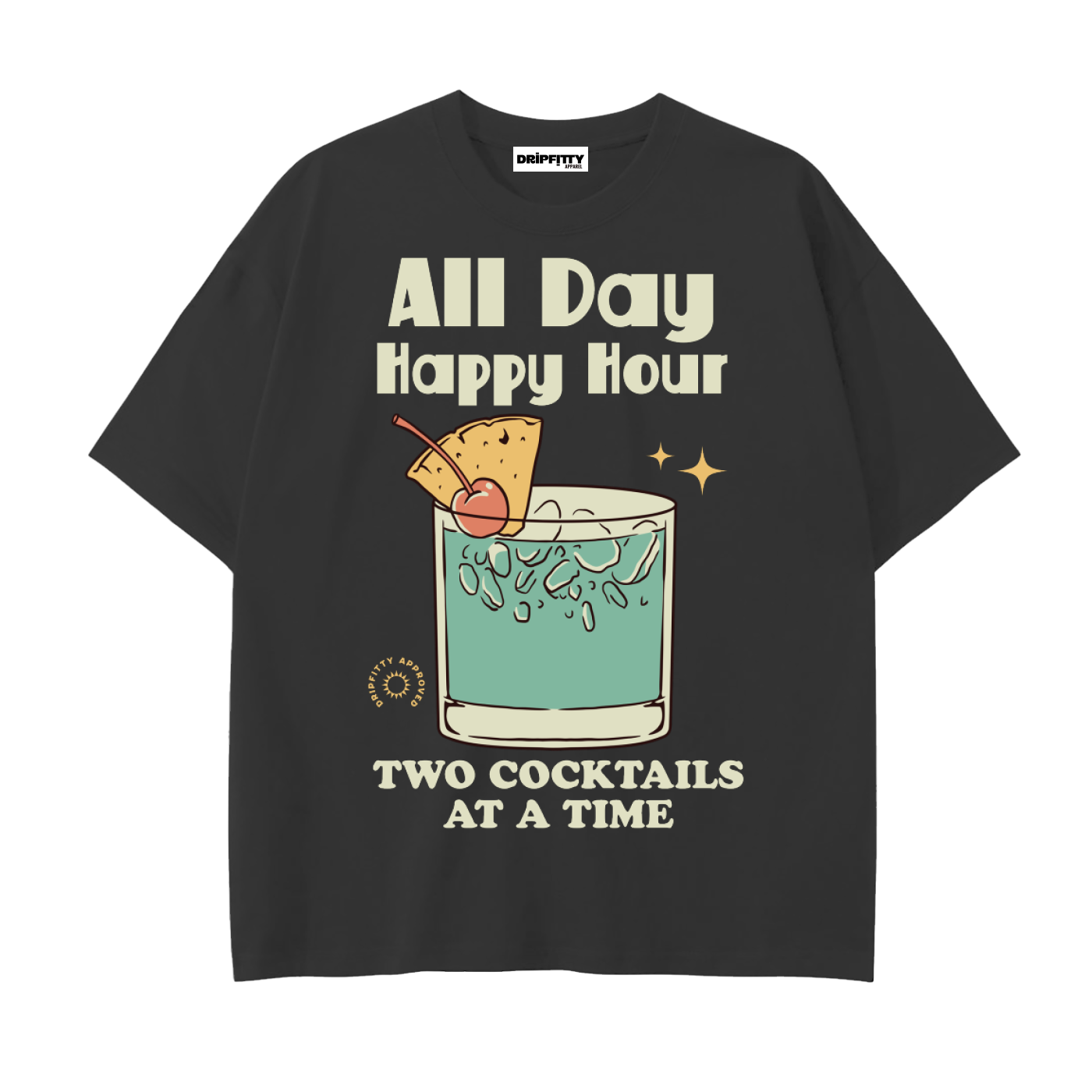 All Day Happy Hour - Drop Shoulder Cotton T-Shirt