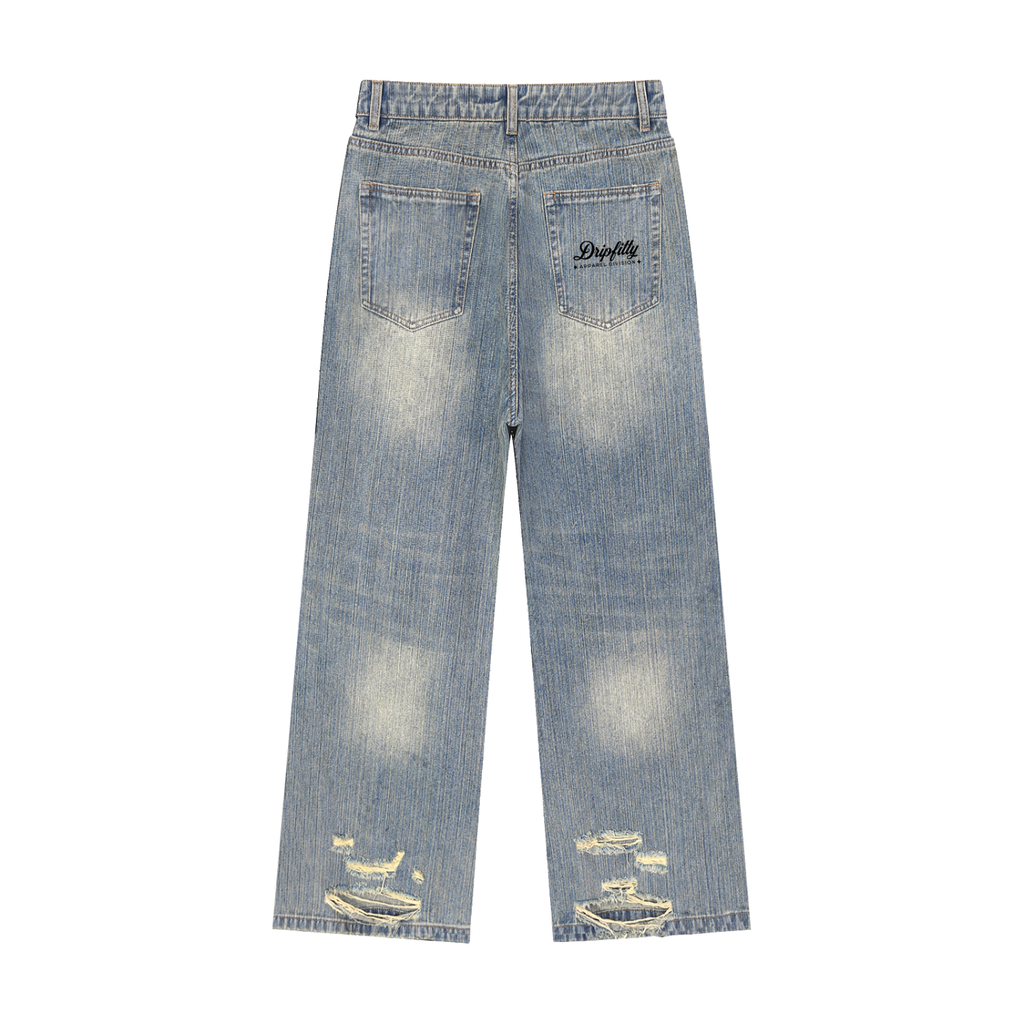 RK0051 - Vintage Wash Distressed Denim Jeans