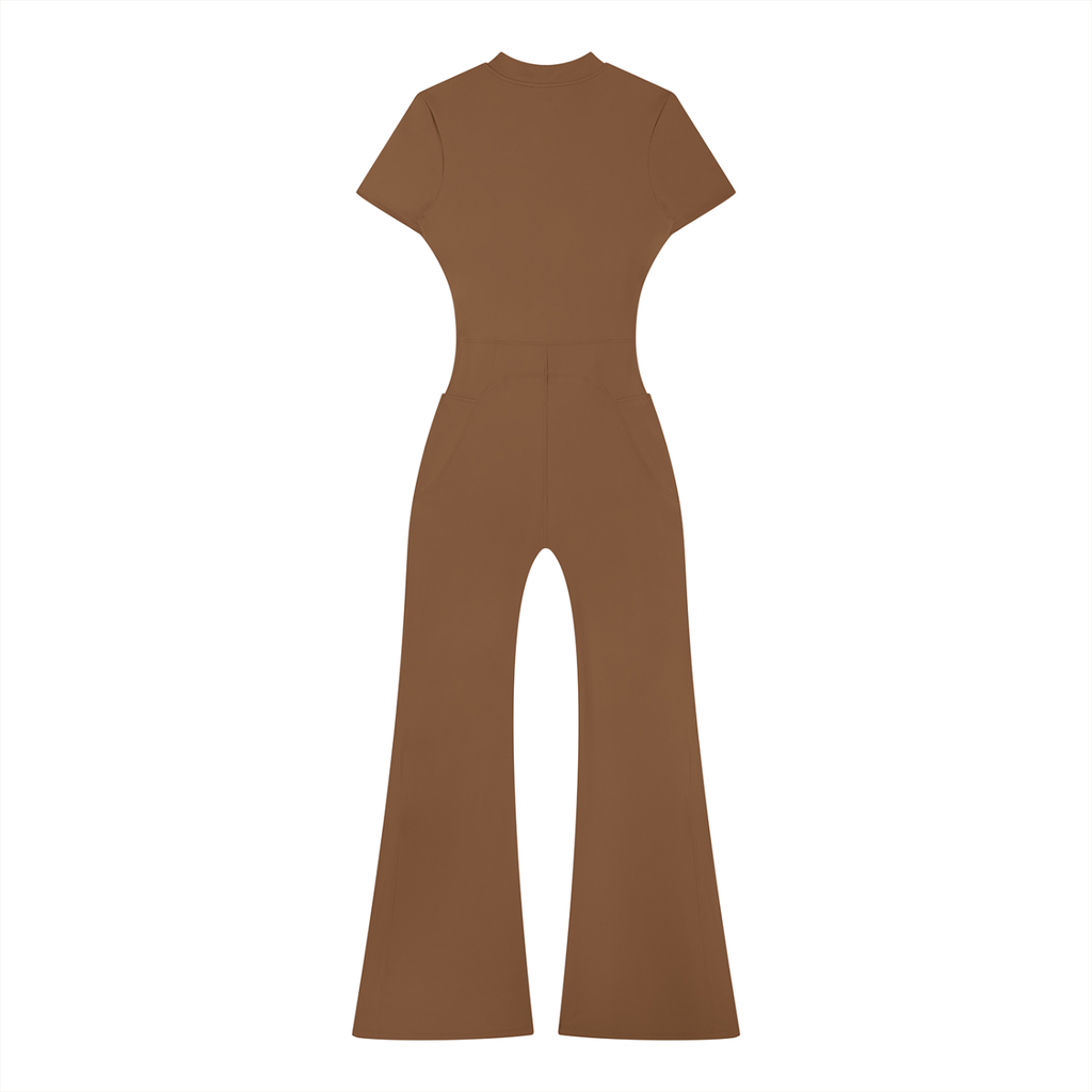 Killing It All Day - Women’s Tight Flared Leg Quarter-Zip Jumpsuit