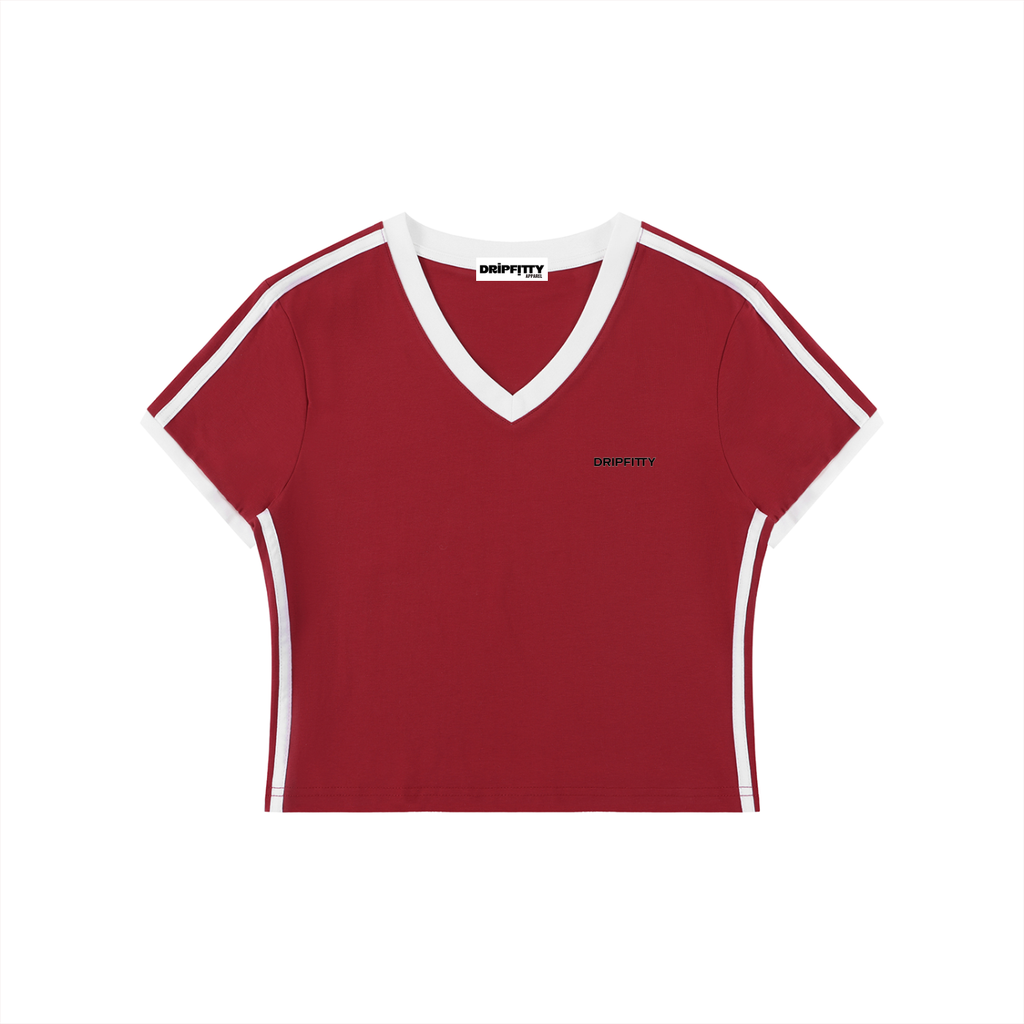 Retro Rewinder - Women's Retro Binding V-Neck Crop T-Shirt
