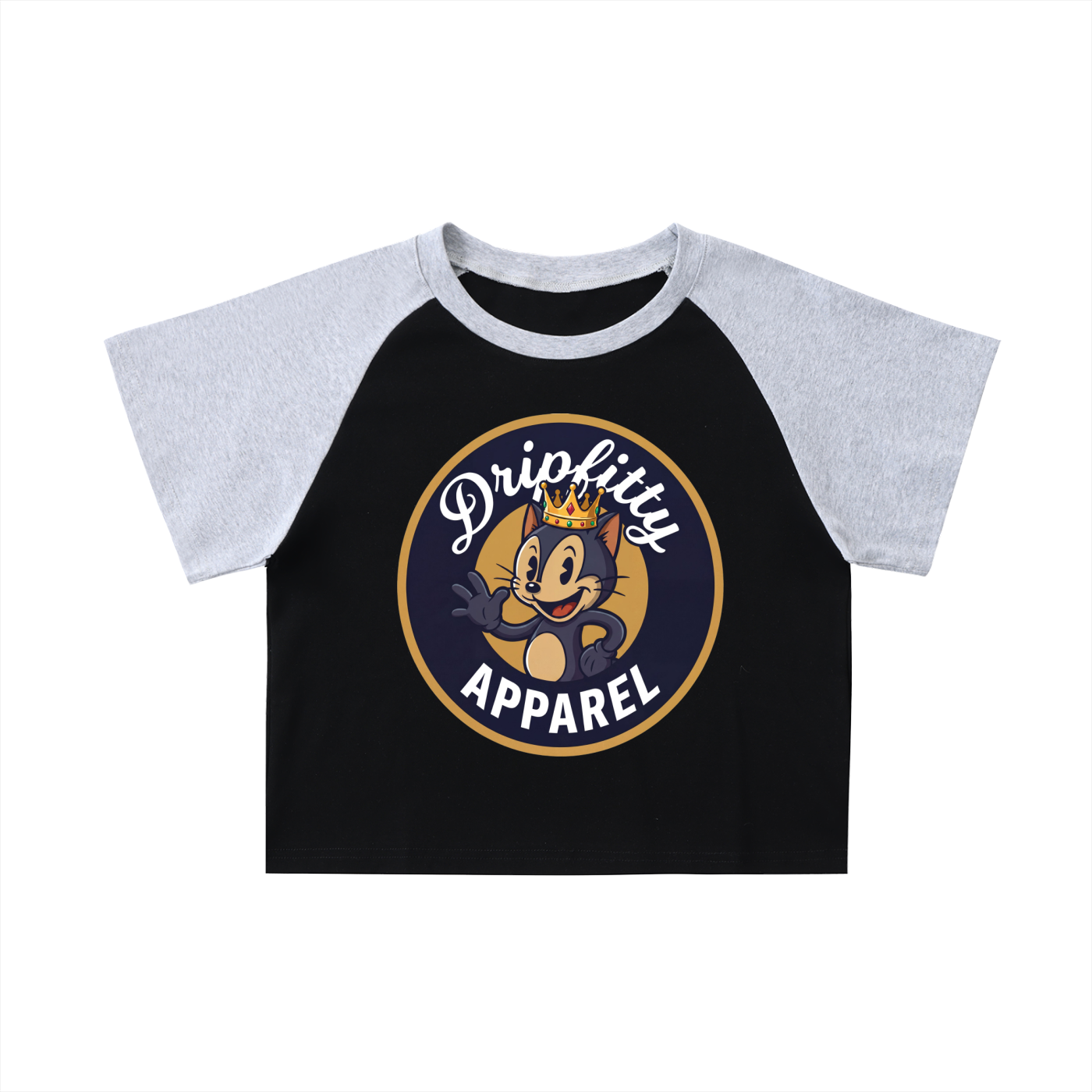 King Kitty Logo - Color-Blocked Raglan Sleeve Crop Top