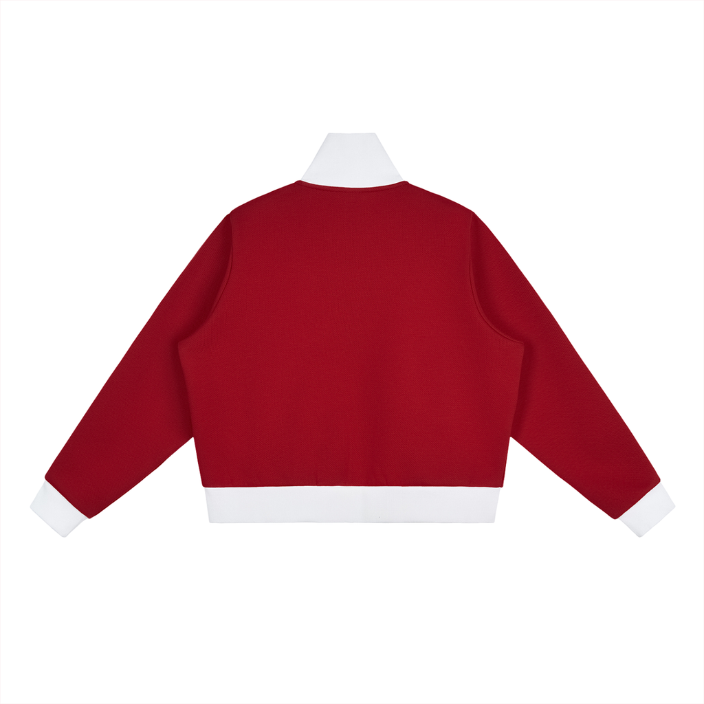 Track Star - Contrast Side Stripe Fleece Cropped Track Jacket