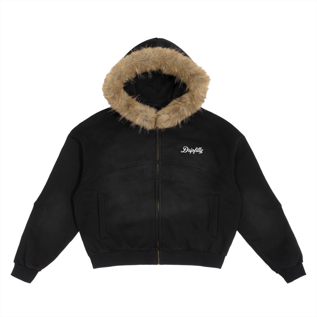 Furious Hoodie - Sun Fade Boxy Detachable Fur Hoodie