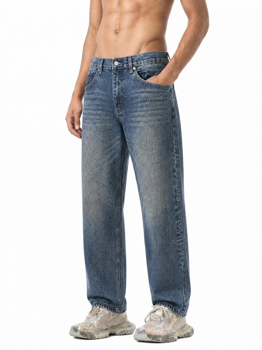 MB0037 - Men’s Vintage Wash Straight Leg Denim Jeans