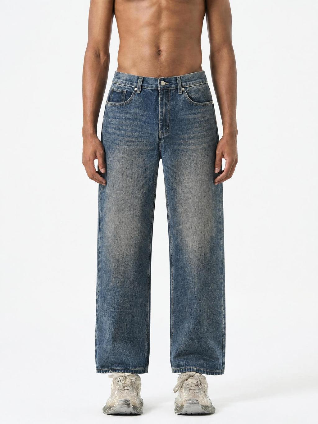 MB0037 - Men’s Vintage Wash Straight Leg Denim Jeans
