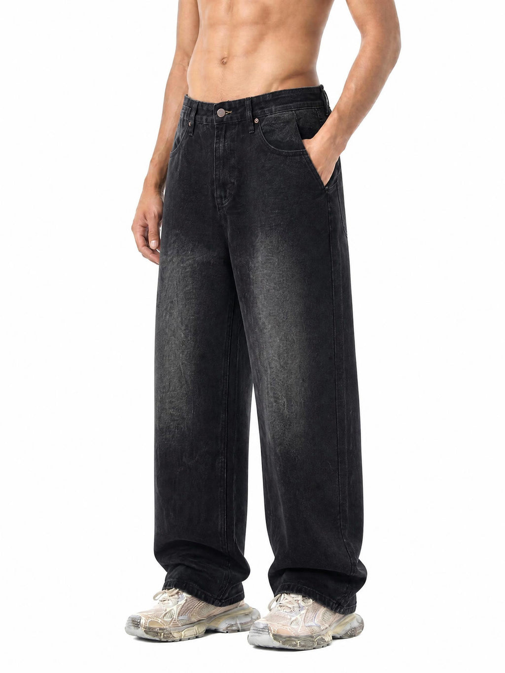 MB0032 - Men's Vintage Wash Wide Leg Jeans