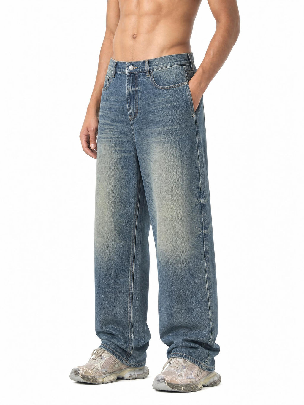MB0033 - Men’s Vintage Wash Wide Leg Jeans