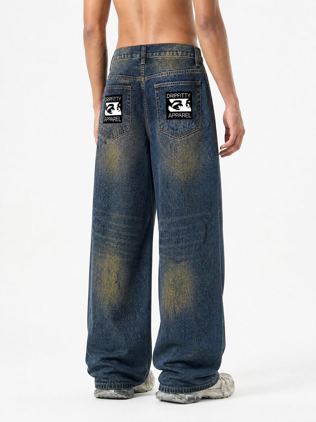 MB0034 - Men's Vintage Wash Wide Leg Denim Jeans