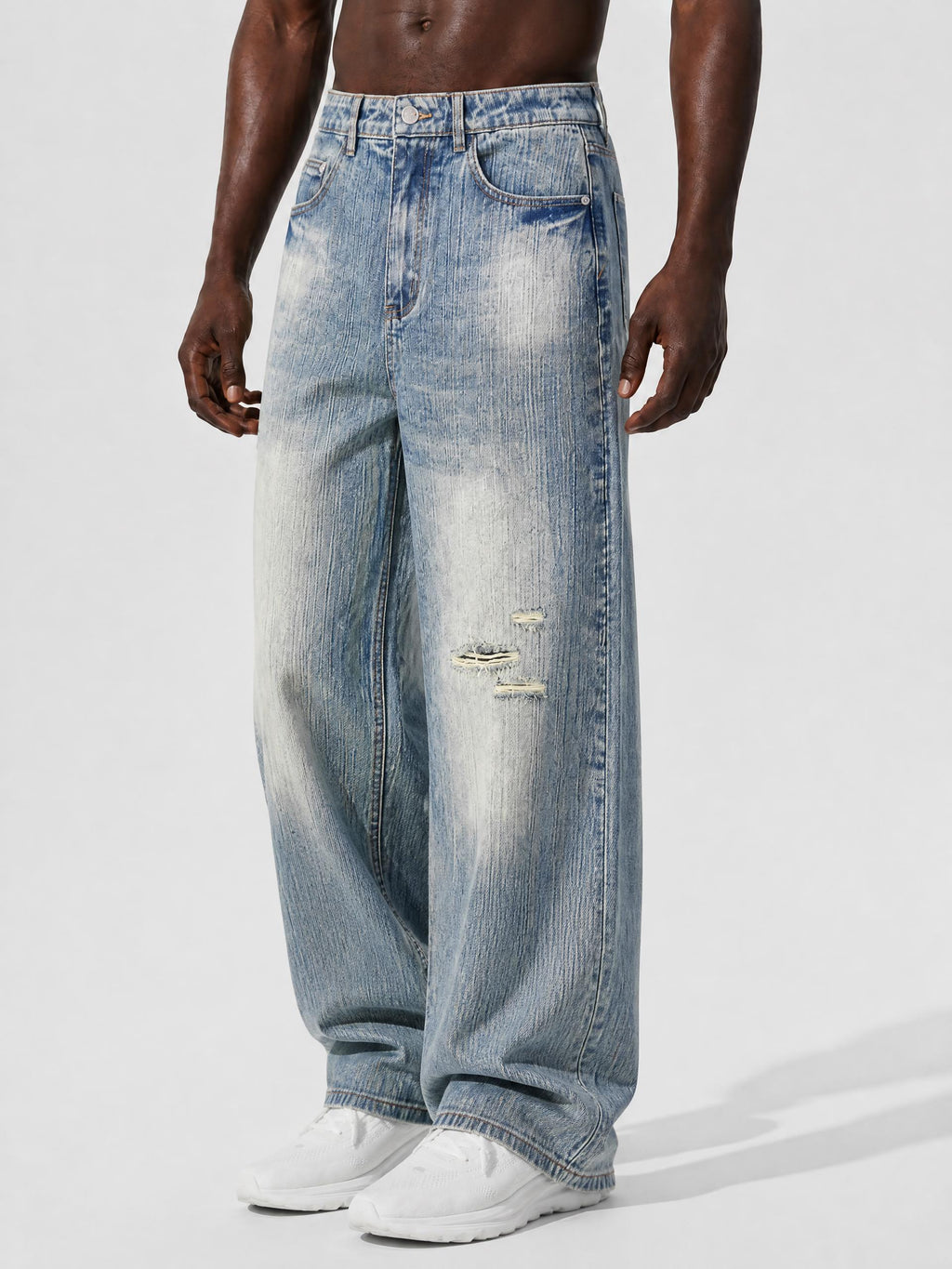 RK0051 - Vintage Wash Distressed Denim Jeans