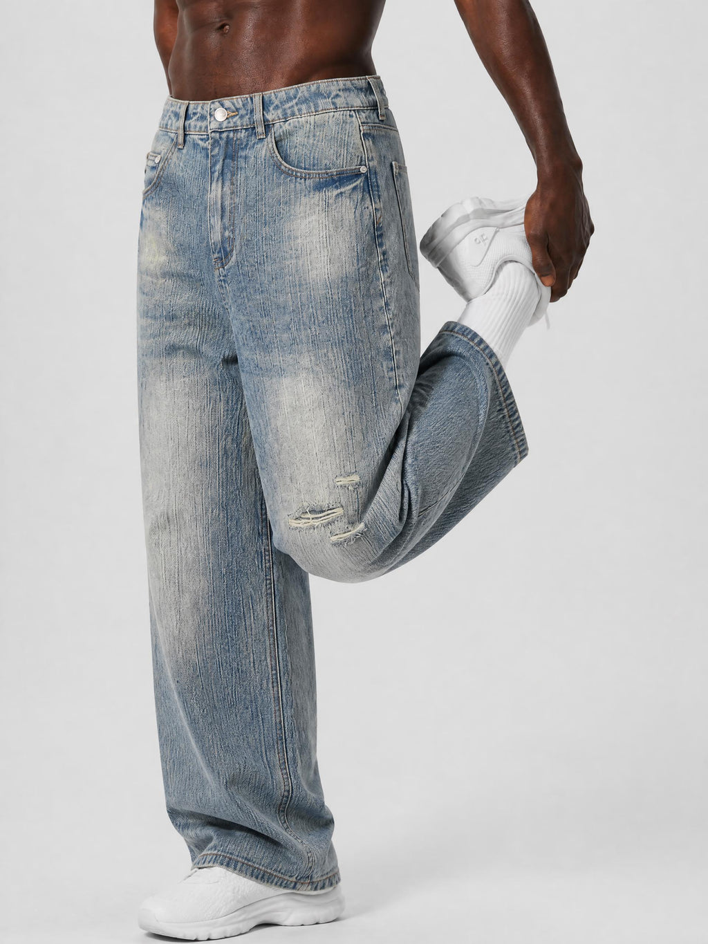 RK0051 - Vintage Wash Distressed Denim Jeans