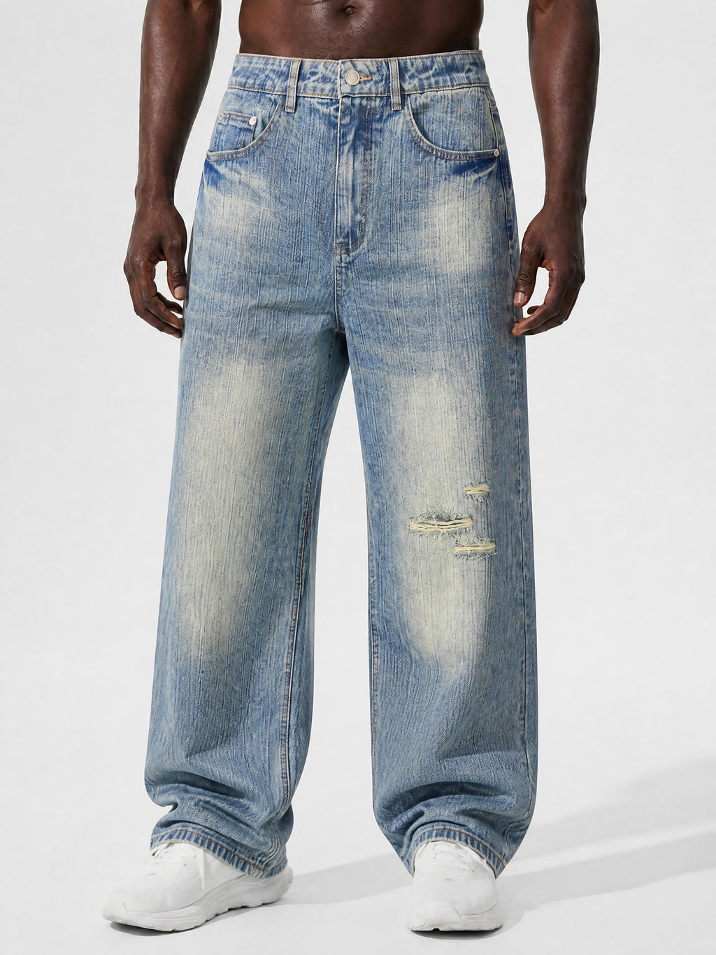 RK0051 - Vintage Wash Distressed Denim Jeans