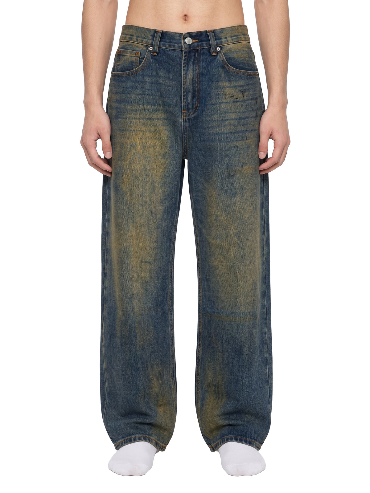 MB0034 - Men's Vintage Wash Wide Leg Denim Jeans