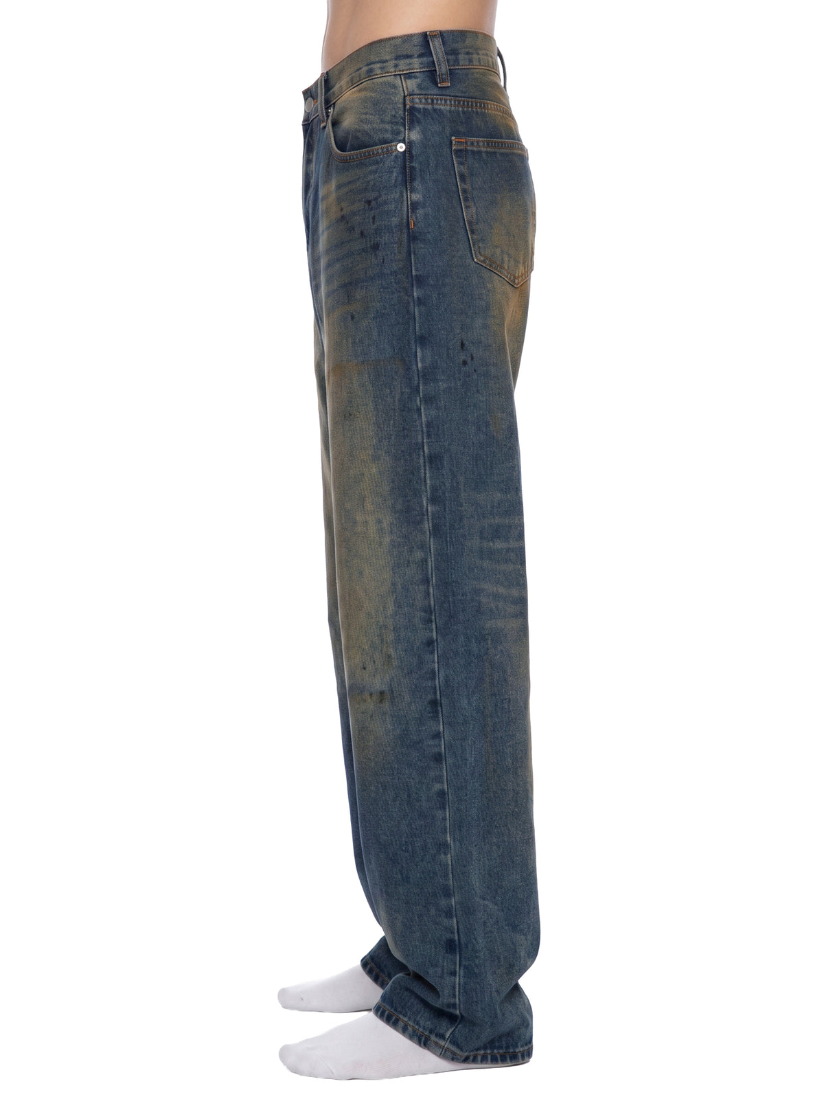MB0034 - Men's Vintage Wash Wide Leg Denim Jeans