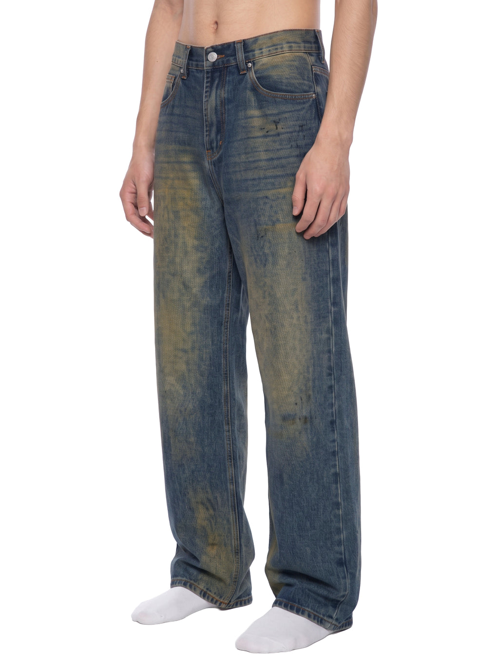 MB0034 - Men's Vintage Wash Wide Leg Denim Jeans